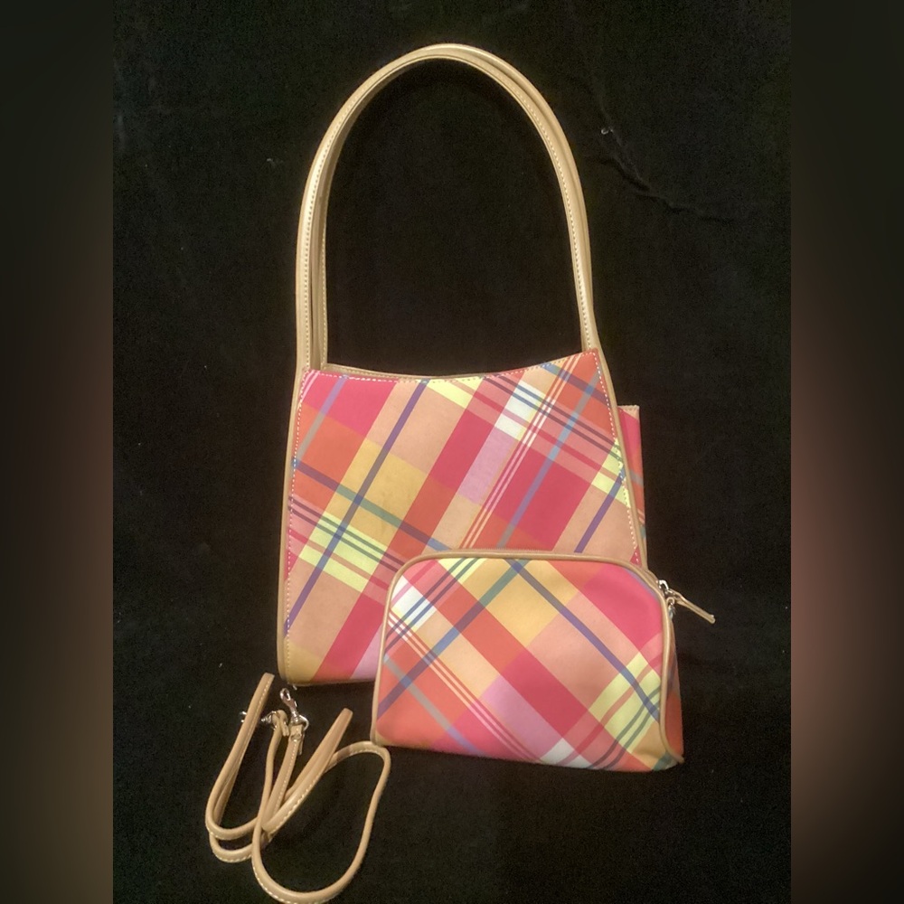 Plaid Multicolor Women's Handbag with Matching Crossbody Bag.